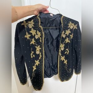 Vintage 80s Black and Gold Embellished Women cardigan
